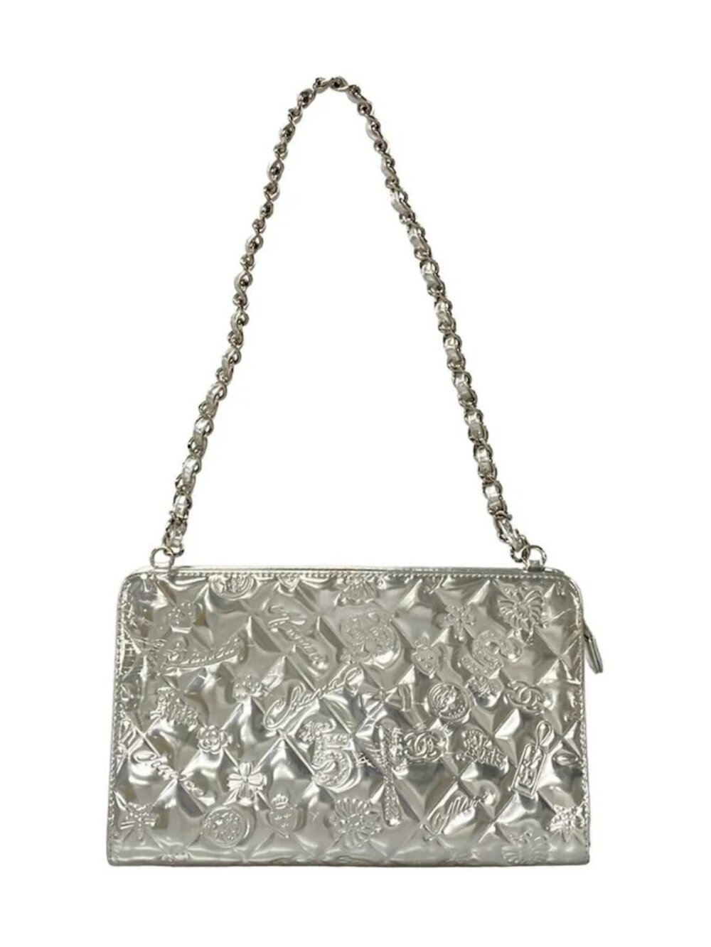 CHANEL Icon / Symbol Charm A37156 Silver Patent Leather Shoulder Bag